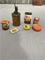 Assorted tins--Rawleigh's oil, Bayer, bandaids,etc