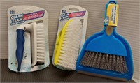 Heavy duty scrubbing brushes and dust pan with