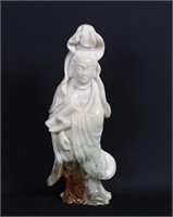 Chinese Mutton Fat Jade Guanyin Carving, Late Repu