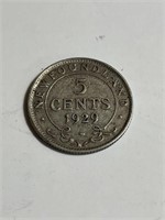 1929 Newfoundland 5 Cent Silver Coin