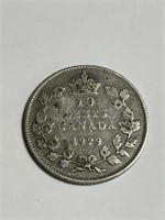 1929 Canadian 10 Cent Silver Coin