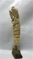 13 inch Carved Bone Sculpture Mounted on Rock