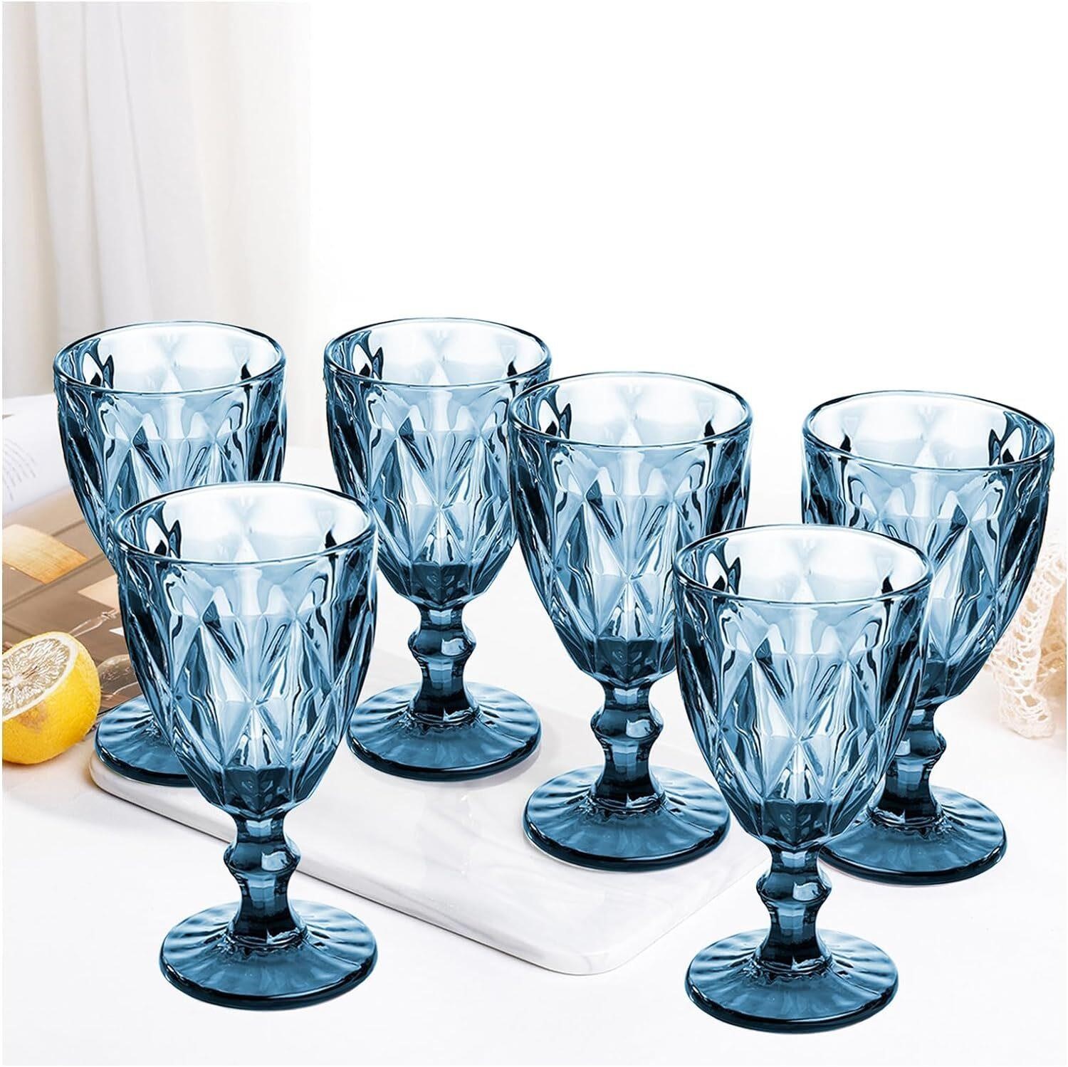 Vintage Wine Glasses  Set of 6  Plastic  Blue