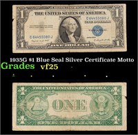 1935G $1 Blue Seal Silver Certificate Grades vf+ M