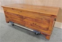 CEDAR CHEST CARVED FRONT WITH HANDLES