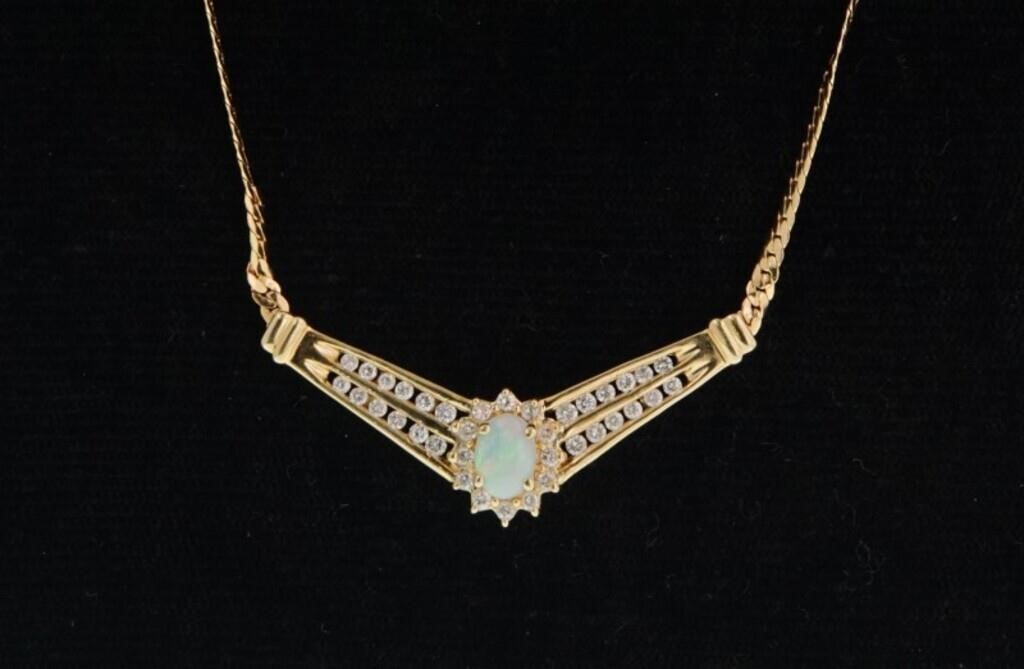 14kt Gold diamond & opal necklace
