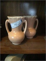 (2) Pink Pottery Vases Marked USA 6.5" Tall