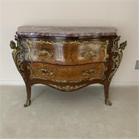 French Bombay Marble Top Chest with Figural Ormolu