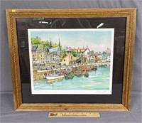 Signed/Numbered River Town Scene Lithograph