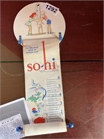Vintage "So-Hi" Roll-up Child's Height Chart