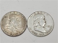 2- 1955 Franklin Liberty Silver Half Dollar Coins