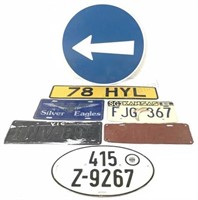 (7pc) Metal License Plates & Signs