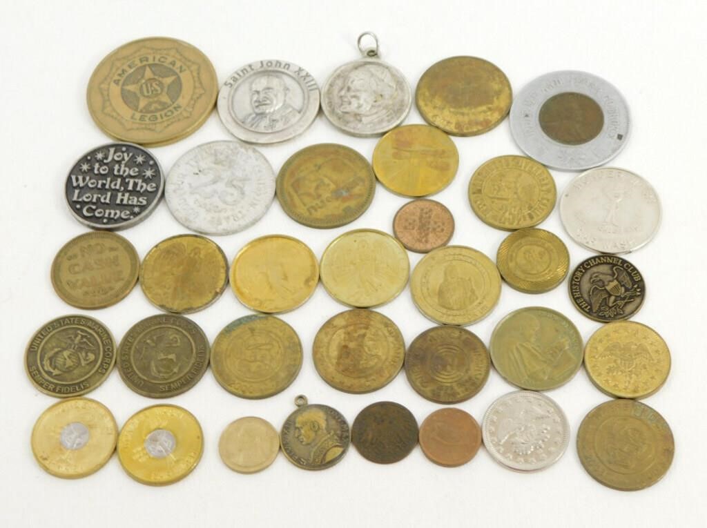 Lot Of Vintage Tokens, Religious Medals and
