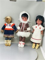 3-vintage Indigenous dolls @ 1960's  13-16"