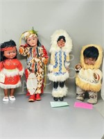4 vintage Indigenous dolls c1950's - 12"