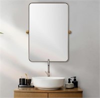 MOON MIRROR 24X36IN BRUSHED GOLD METAL FRAMED