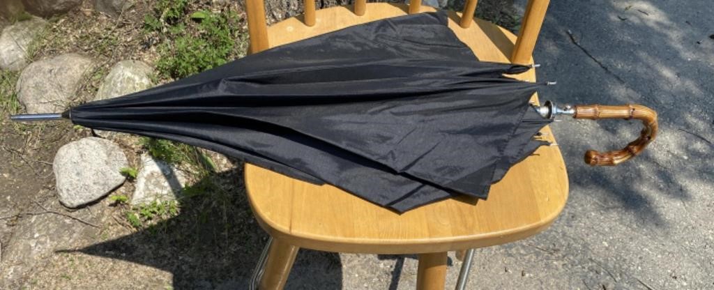 Vintage Black Canopy Umbrella with Bamboo Handle