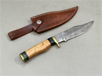 5 1/2" Fixed Blade Knife w/Tooled Leather Sheath