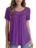 O727  CPOKRTWSO Lace Flowy Tops Short Sleeve