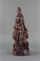 Chinese 12-13 Century Wood Carved Guanyin Statue