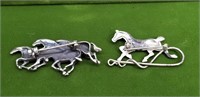 2 STERLING SILVER HORSE BROOCH 13.85 GRAMS