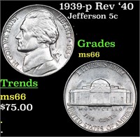 1939-p Rev '40 Jefferson Nickel 5c Grades GEM+ Unc