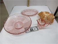 Assorted carnival and pink depression glassware