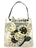 Handmade "Believe" Hanging Garden Tile