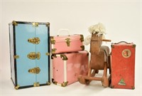 4 Doll Trunks and Rocking Horse