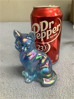 Fenton Blue Iridescent Carnival Glass Cat