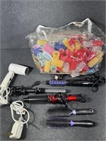 Bag of Velcro curlers, Curling Brush Irons (3)