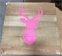 Beautiful Large Wooden Deer Decor Pink NEW