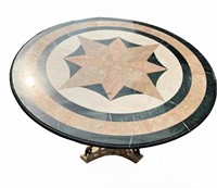 INLAID STAR MARBLE TOP TABLE ON STEEL BASE