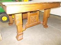 Oak Antique Square Top Table w/Carvings