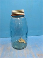 Large blue ball jar with lid