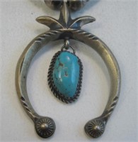 Navajo SS Turquoise Naja Necklace - Hallmarked
