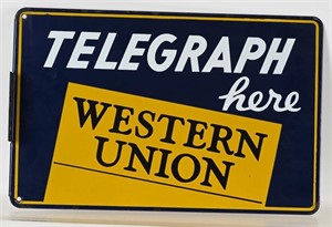 WESTERN UNION TELEGRAPH HERE FLANGE SIGN