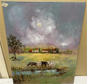 Signed Horton Landscape Farming Painting