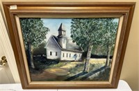 Framed Oil Painting of Church