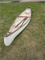 16 ' Fiberglass Canoe with wooden paddles