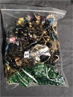 Big bag of costume jewelry, big green glass beads,