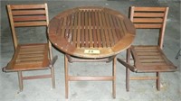 Wood Patio Table and 2 Folding Chairs
