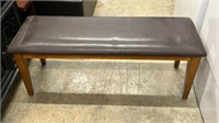 47" Wooden Bench Stool Leather Seat