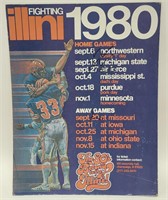 1980 Illini Mike White Football Cardboard Schedule