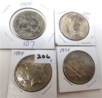 4 - 1924 Peace silver dollars