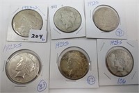 6 - 1923-S Peace silver dollars