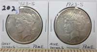 2 - 1923-S Peace silver dollars