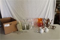 Pitchers, Coffee pots, cream and sugars, glasses