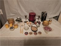 Large Assortment of Candles and Candle Holders