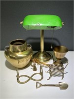 VTG Brass Items - Desk Lamp, Vase, Chalice, TP